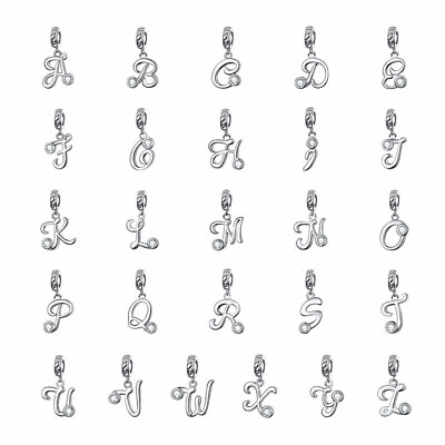 #ad BAMOER 26 Letter Charm CZ 925 Sterling Silver European Bracelet Chain Pendant $6.04