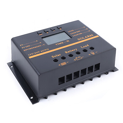 #ad 80A Automatic Solar Panel Charge Controller 12V 24V LCD USB Charger MPPT PWM $35.15