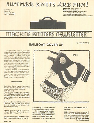 #ad Machine Knitters Newsletter Jun Jul 86 Multicolor Slip Stitch Sailboat Cover Up $10.75