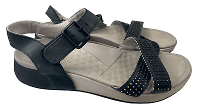 #ad Dansko Women#x27;s Cindy Black Leather Jewelled Comfort Strap Sandals Sz EU 41 US 10 $36.90