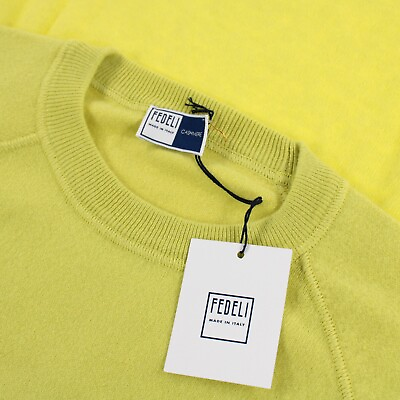 #ad Fedeli NWT 100% Cashmere Crew Neck Sweater Size 3XL Solid Light Yellowish Green $364.99