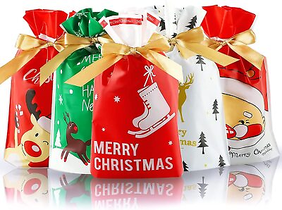 #ad 50pcs Christmas Bags with Drawstring Xmas Gift Wrapping Bag Candy Pouch Stocking $12.99