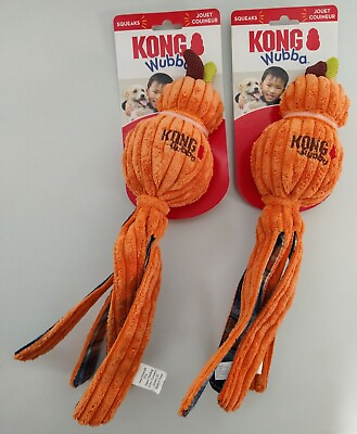 #ad 2 Kong Wubba Squeak Toys LARGE 14quot; Corduroy Pumpkin NEW $19.95