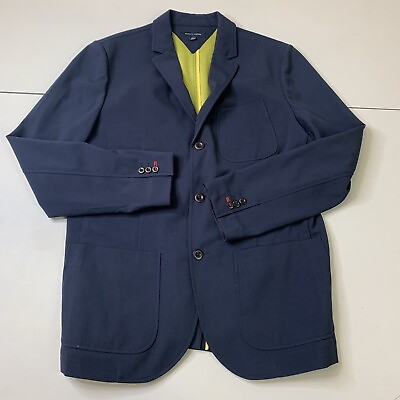 #ad Mens Tommy Hilfiger Blazer Suit Jacket Navy Blue Large Coat Preppy Style Pocket $24.22