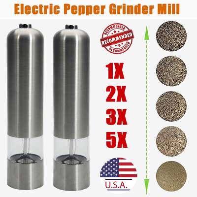 #ad 1 2 3 5PCS Electric Spice Salt Pepper Mill Grinder Stainless Steel Home Tools $12.79