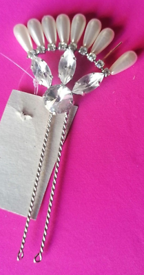 #ad Clasp Wedding Fork Hand Fan Rhinestone Mini Pearls Vintage Italy Defect $23.22