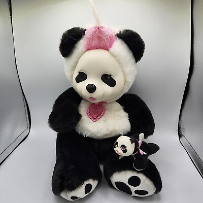 #ad Bear Surprise Poppi 2016 Just Play Plush Black White Panda Mom w 1 Baby 13quot; $7.99