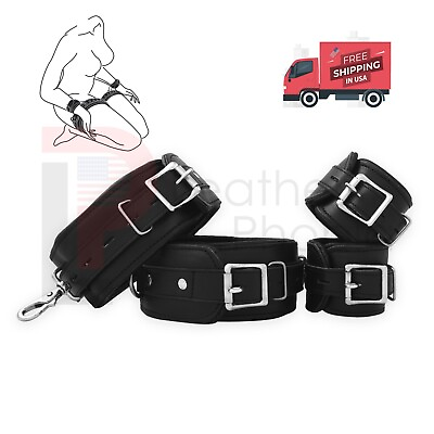 #ad Real Cow Leather Wrist Cuffs Thigh Cuffs BDSM Restraint Bondage Set 4 Pieces $29.99