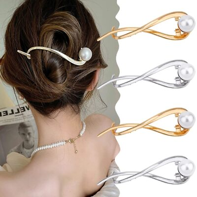 #ad 4 Pcs Hairpin Pearl Barrettes for Women 4.2quot; French Hair Clips for Hair Fancy... $14.39