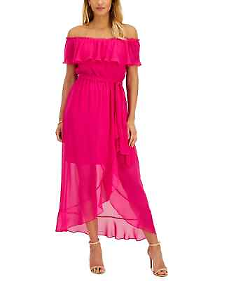 #ad SL Fashions Maxi Dress Size 16 Pink Off The Shoulder Ruffled Hi Low NWT $99 $36.75