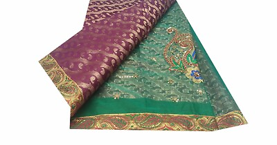 #ad Vintage Saree Cotton Brocade amp; Net Woven Craft Premium Used Sari Fabric 1025 $35.14
