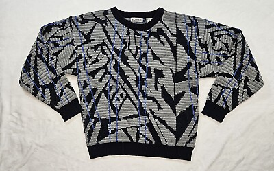 #ad Vintage Koman Mens Medium Crazy Abstract Zig Zag Pattern Knit Pullover Sweater $29.99