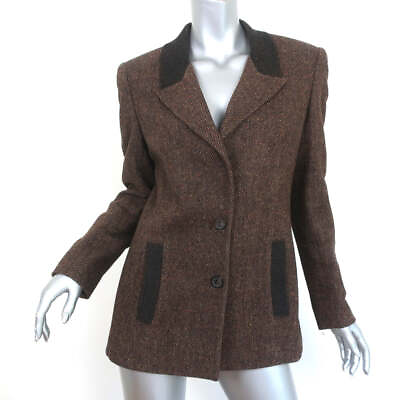 #ad Vintage Valentino Miss V Tweed Blazer Brown Wool Silk Size 42 Two Button Jacket $199.00