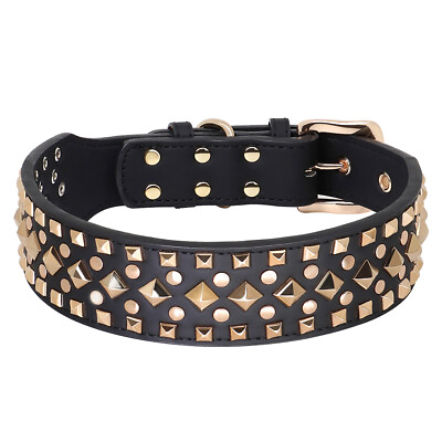 #ad 2quot; Wide Cool Studded Genuine Real Leather Dog Collars for Medium Large Breeds $31.99