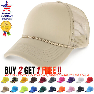 #ad Men Trucker Hat Mesh Foam Cap Snapback Baseball Adjustable Plain Caps Solid Hats $7.45