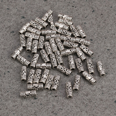 #ad 50 pcs Tibetan Silver Column Tube Spacer Beads Jewelry Making Findings for $7.08