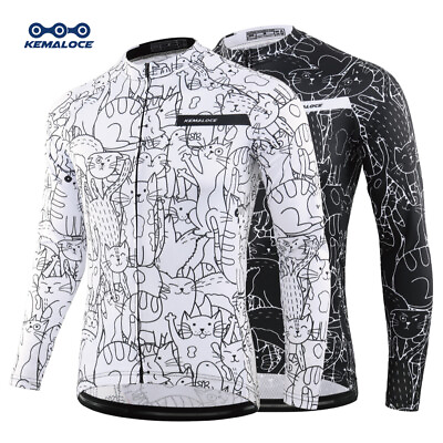 #ad KEMALOCE Cycling Jersey Long Sleeve Menamp;Women Anti UV Whiteamp;Black Cat Bike Shirt $21.99