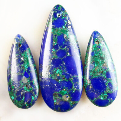 #ad 3Pcs Malachite In Lapis Lazuli Teardrop Pendant Bead HA 62DHS $7.46
