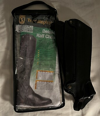 #ad NEW TREDSTEP IRELAND DELUXE LEATHER HALF CHAPS BLACK Calf 12quot; Height 15quot; $45.99