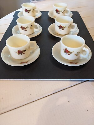 #ad Vintage Sam HWA Japan 12 Piece Tea Coffee Set Custard Glass With Florals $49.99
