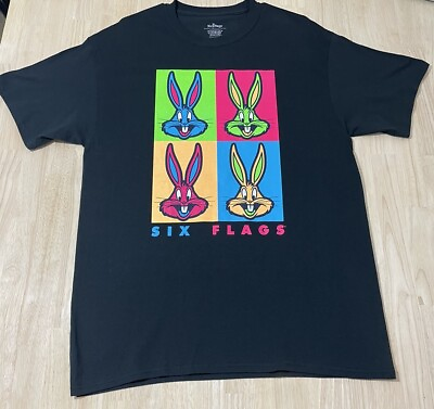 #ad BUGS BUNNY Size LARGE RARE Six Flags Amusement Park NEON POP ART T Shirt NWOT $21.99