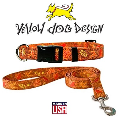SMALL Yellow Dog Design FALL Collar amp; Leash Set Autumn Leaves Thanksgiving 10 4quot; $25.95