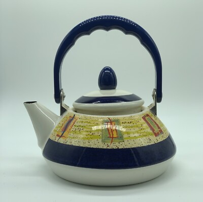 #ad Metal Tea Pot White Blue And Other Colors Made In Thailand Handle Is Blue $12.00