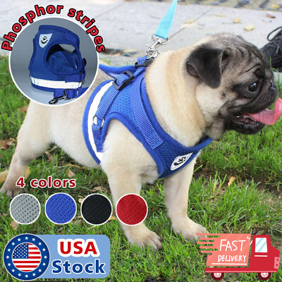 Small Dog mesh Vest harness Collar with Leash soft chest strap adjustable XXS L $8.98