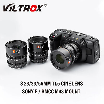 #ad Viltrox 23mm 33mm 56mm T1.5 Cinema Lens Manual Focus Prime for Sony E M43 Mount $394.25