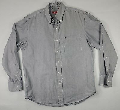 #ad IZOD Button Up Shirt Adult M Medium White Blue Stripes Long Sleeve Casual EUC $7.99