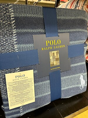 #ad NWT POLO Ralph Lauren INDIGO BLUE PATCHWORK KNIT 50” X 70” Cotton Throw Blanket $161.99