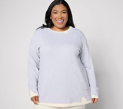 #ad Peace Love World Women#x27;s Top Sz XL Layered Cotton Sweater Silver A634951 $17.99