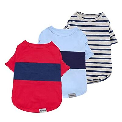 #ad 3 Pack Color Block Striped Dog Shirt Summer Dog Clothes Medium Red Blue Grey $41.00