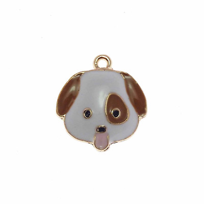 #ad Lot of 10 Cute Dog Head Charm Enamel Plated Necklace Pendant Findings 20x22 MM $4.27