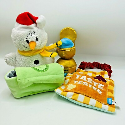#ad Preowned Bark Box Lot of Plush Toys Snowman Award Taste Tester Apron French Box $21.50