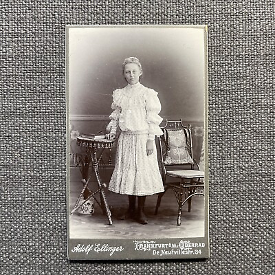 #ad CDV Photo Antique Carte De Visite Girl White Ruffled Polka Dot Dress Germany $15.00