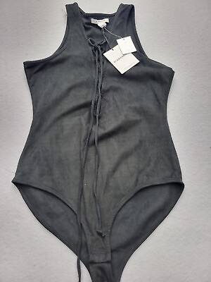#ad Glamorous Womens Sleeveless Bodysuit Small Black Lace Up NEW $26.99