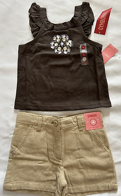 #ad NEW 2009 Gymboree Kid Girl 4 DESERT FLOWER Tank Top Shirt Shorts Set Brown Gem $24.95