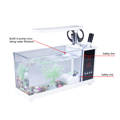 #ad Multifunctional USB Mini Fish Tank Aquarium With Clock Function LED Light AOS $56.19