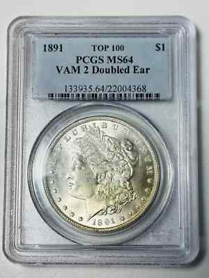 #ad 1891 P Morgan Silver Dollar PCGS MS 64 VAM 2 Doubled Ear $672.35