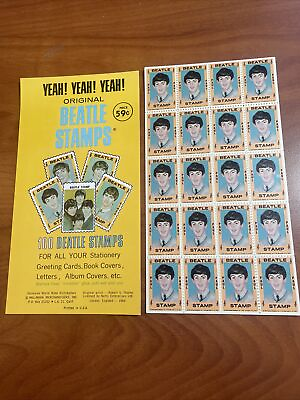 #ad Set Of 1964 NEMS Original Beatles Stamps 5 Sheets 100 Stamps Total USA MINT $49.33