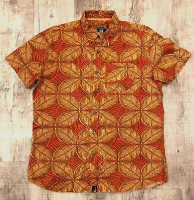 #ad Hinano Button Up Shirt Mens Large Hawaiian Short Sleeve Tribal Print Cotton $25.00