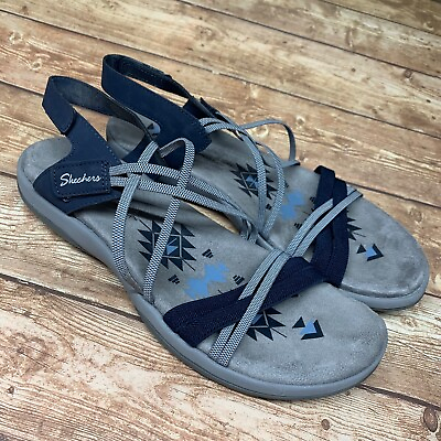 #ad Skechers Memory Foam Women Size 11 Blue Sandals Straps Casual Shoes $24.98
