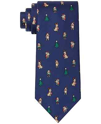 Tommy Hilfiger Men#x27;s 3.25#x27;#x27; 100% Silk Neck Tie Blue Christmas Dogs One Size $14.99