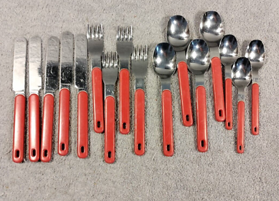 #ad Northland Stainless Red Resin Handle flatware 16 pcs Forks Spoon amp; Knives $22.99