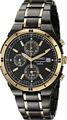 #ad NEW* Seiko Men#x27;s SNAA30 Stainless Steel Two Tone Black Watch MSRP $495 $198.00