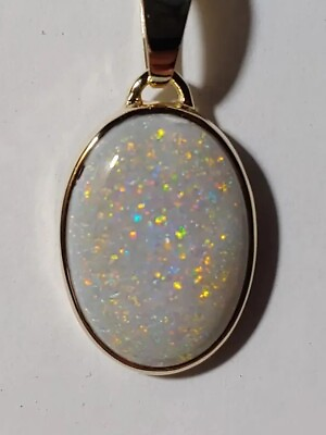#ad Solid Yellow Gold 10K Pendant Solid Australian Opal 7.7 Ct Hand Made In USA $375.00