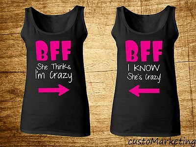 #ad Couple TANG TOPS BFF Best Female Friend SHE THINKS I AM CRAZY SHE IS CRAZY $31.24