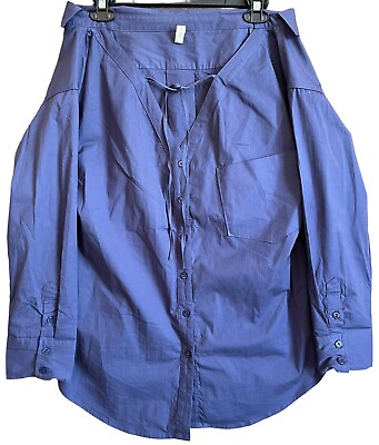 #ad Wishlist Blouse Indigo Blue Button Front Shoulder Ties Collar Womens Large $12.88