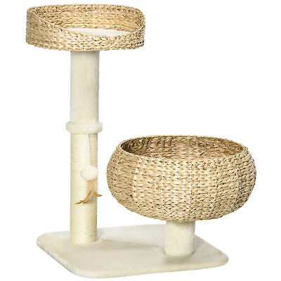 Kitty Condo Wicker Small Cat Tree Elevated Basket Bed Indoor Fun Scratching Post $77.47